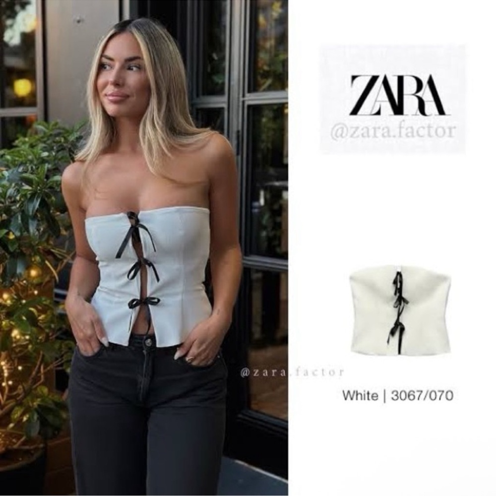 ZARA WHITE STRAPLESS TOP WITH BOWS